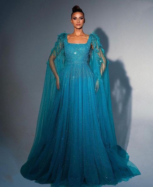 

a-line prom dresses sleeveless bateau straps capes feather appliques sequins beaded floor length lace ruffles beads evening dress plus size, Black