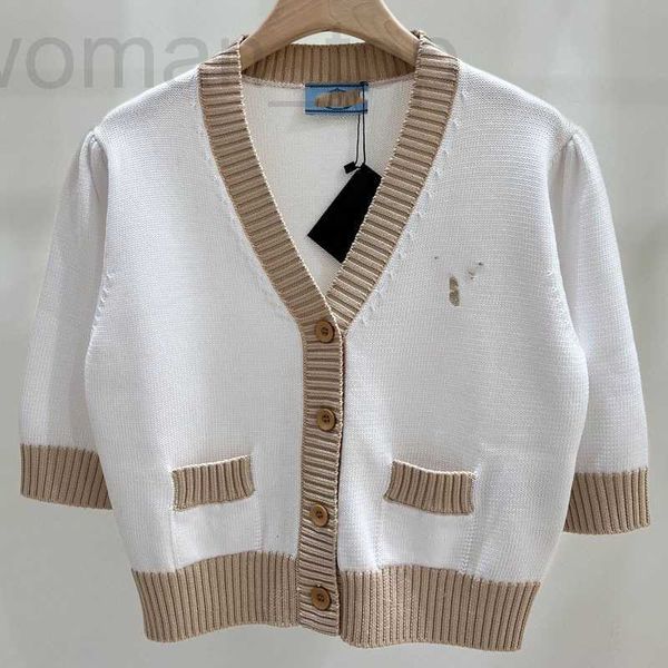 

women's blouses & shirts designer 23 new p family v-neck knitted cardigan 7/4 sleeve contrast pocket temperament r6n0, White