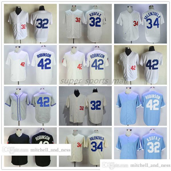 

vintage movie baseball wears jersey 42 jackie robinson 34 fernando valenzuela 32 sandy koufax 1955 men women youth size s--xxxl, Blue;black