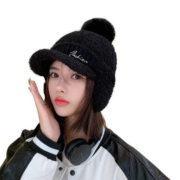 

fashion designer jewelry female ear protection baseball cap plush thickened fur ball cap versatile scarf, hat & glove sets wholesale dmz91, Blue;gray