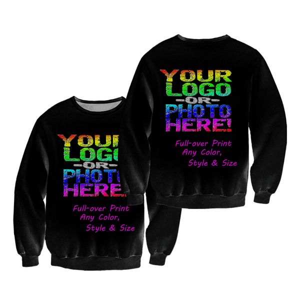 

custom personalized sweatshirts your own text p color front & back all over 3d print mens women designer sport couples lovers long sleeve wi, Black