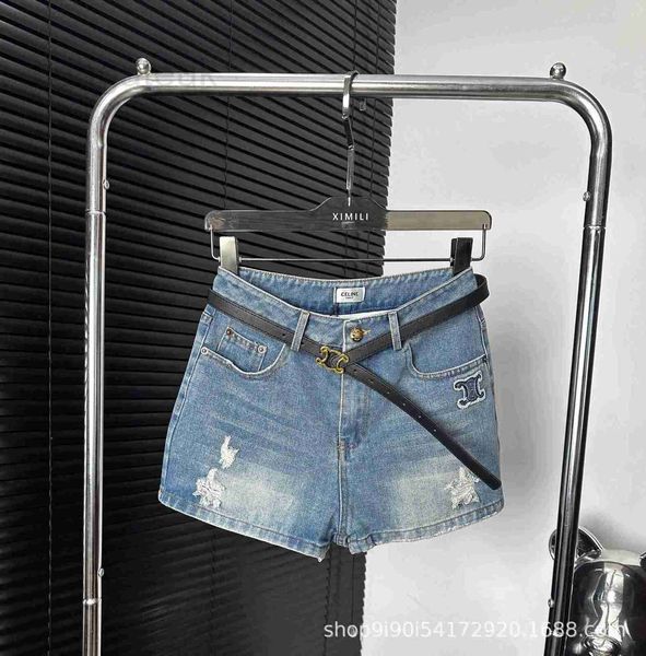 

women's shorts designer summer new sticker embroidery slim denim delivery belt version upper body super k5de, White;black