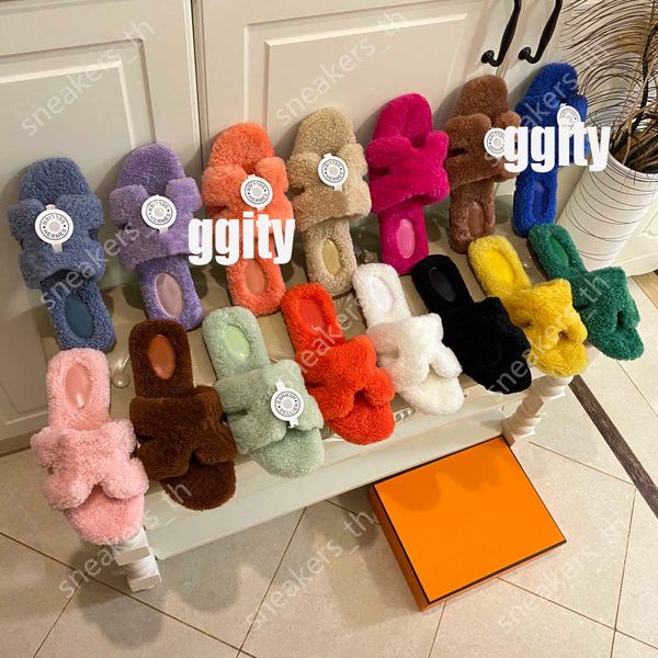 

designer sandals women wool slippers flat sheepskin slides warm fluffy furry sandal comfortable autumn winter home oran slipper black leathe