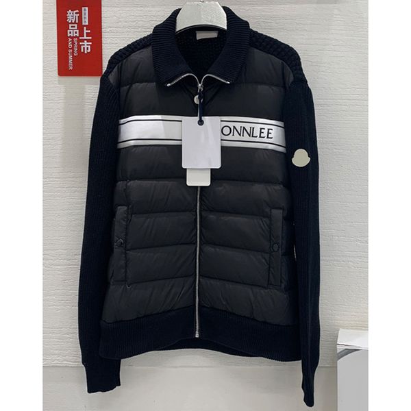

8.2 fashion stand collar letter print knitted goose down jacket men's, Black