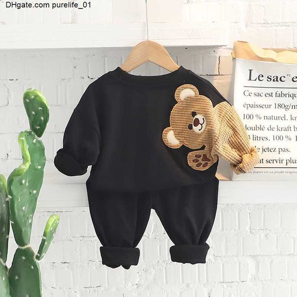

new spring autumn children clothes boys bear casual sports t-shirt pants sportswear toddler clothing set, White
