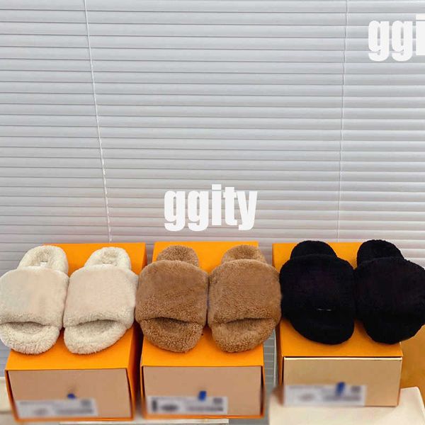 

2021 designer slippers print comfort mule sandals women paseo flat fashion luxury furry casual shoes wool slide tpu outdoor slipper designer, Black