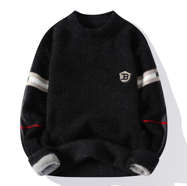 

men's sweaters 2023 autumn/winter embroidery warm round neck men's sweater slim fit letter fashion bottom knit, White;black