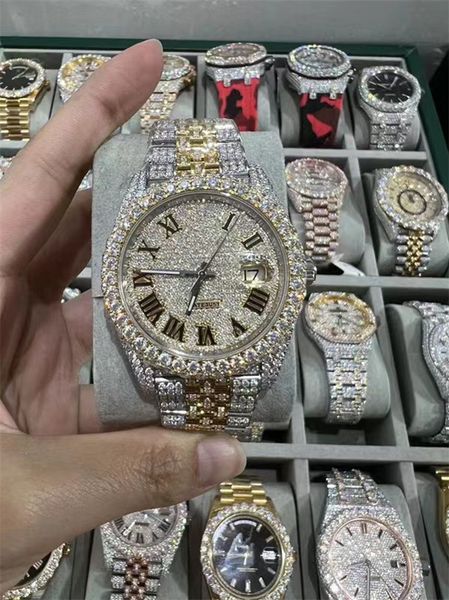 

luxury mens watch for men designer movement watches diamond moissanite watch montre iced out watch automatic men's montre luxe mens lux, Slivery;brown