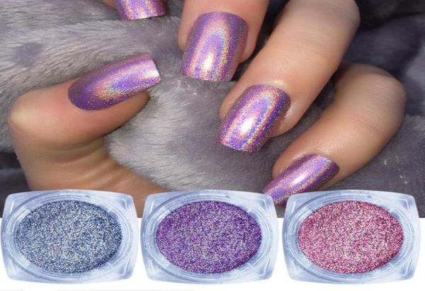 

1 box holographic nail glitter powder nail art holo acrylic glitter dust chrome pigment diy manicure accessories set7486663, Silver;gold