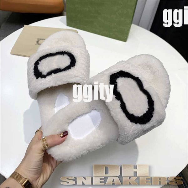 

woman's classics designer fuzzy slipper lady fashion comfortable fluffy pantoufle fur slide shoes furry embroidery wool slippers warm i, Black