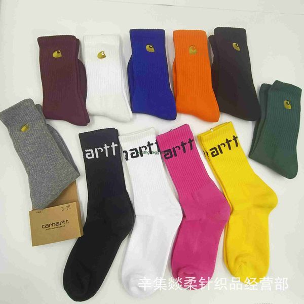 

2023 men's towel socks fashion brand carhart new thickened bottom gold label embroidery medium letter, Black