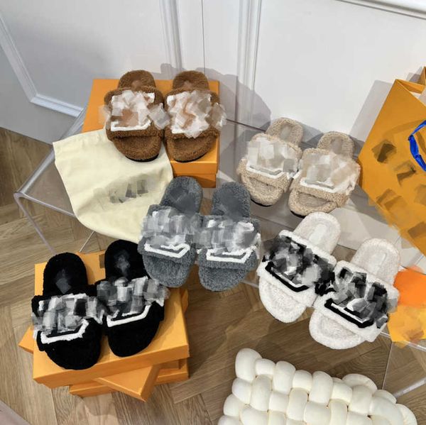 

luxury designer paseo monograms slippers women wool slipper paseo comfort sandals fluffy furry sandal warm comfort slides embroidered letter, Black