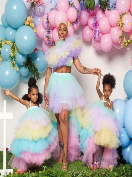 

colorful spaghetti straps flower girl dresses high low tulle kids birthday po shoot dress first communion gowns puffy6576472, White;blue