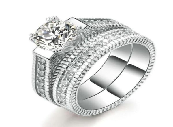 

silver color luxury 2 rounds fashion wedding ring set cubic zirconia jewelry for women chirstmas gift 23838279359537