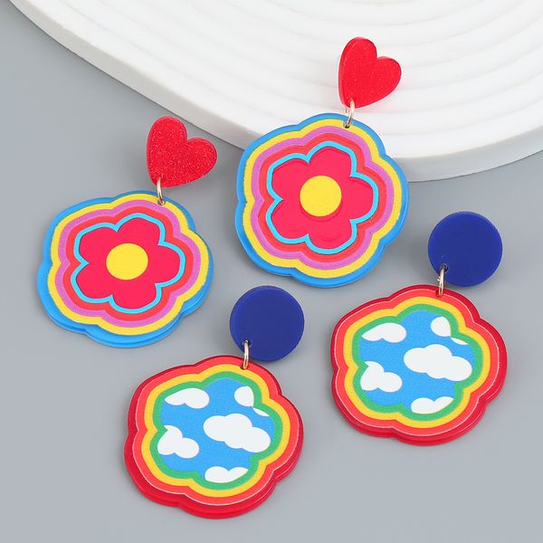 

acetic acid plate earrings, european and american earrings, women's fashion, artistic style, floral geometric earrings, Silver