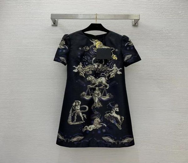 

designer dress 2023 new spring summer o neck short sleeve print fashion milan dress brand same style dresses 0217-69722306, Black;pink