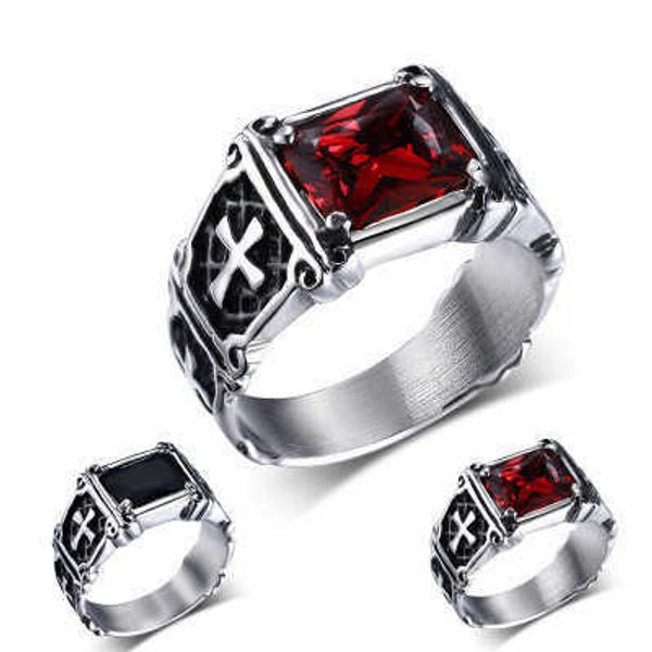 

new men's fashionable and personalized inlaid red cross ring design, Silver