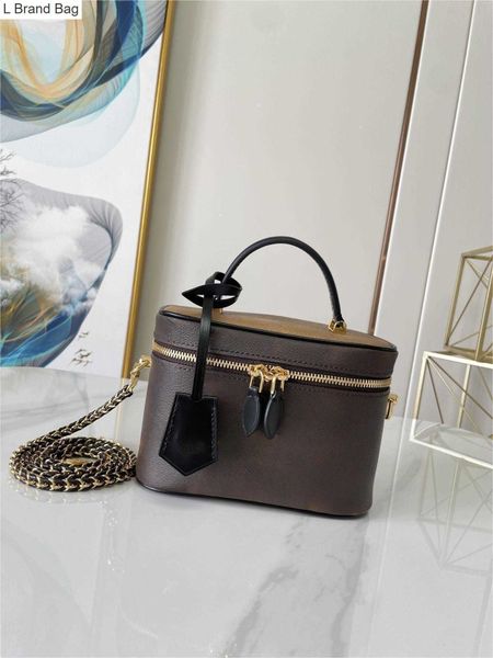 

2023 new 5a designers classic vanity women handbag purse cowhide leather canvas vanity case crossbody shoulder bag 16qp, Black