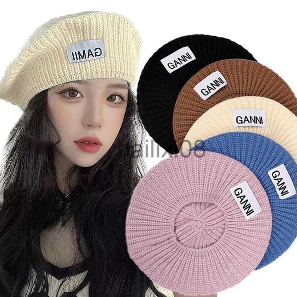 

stingy brim hats wool warm knitted hat autumn winter knitted berets women naval cap british beanie girl fashion street artist beret solid co, Blue;gray