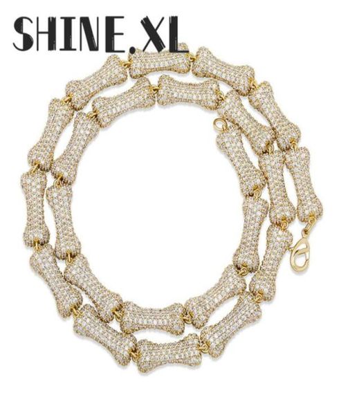 

ip hop iced out jewelry bone shape chain cubic zircon necklace for men women party jewelry gift39903223981185, Silver