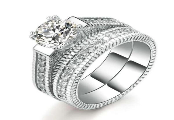 

silver color luxury 2 rounds fashion wedding ring set cubic zirconia jewelry for women chirstmas gift 23838277763321