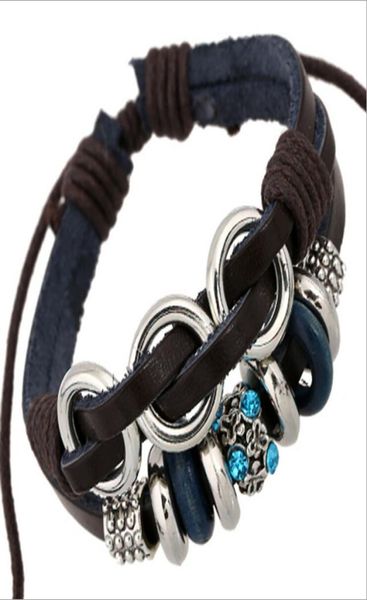 

fashion charms bracelets infinity multilayer handmade blue rhinestone alloy circle leather bracelets for men jewelry whole5088120, Golden;silver