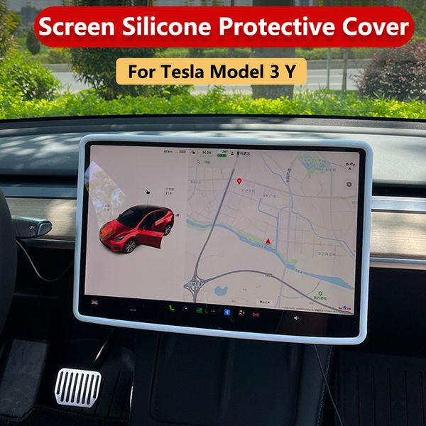

new navigation screen protector for tesla model 3 y silicone protective frame edge cover central control car accessories wholesale