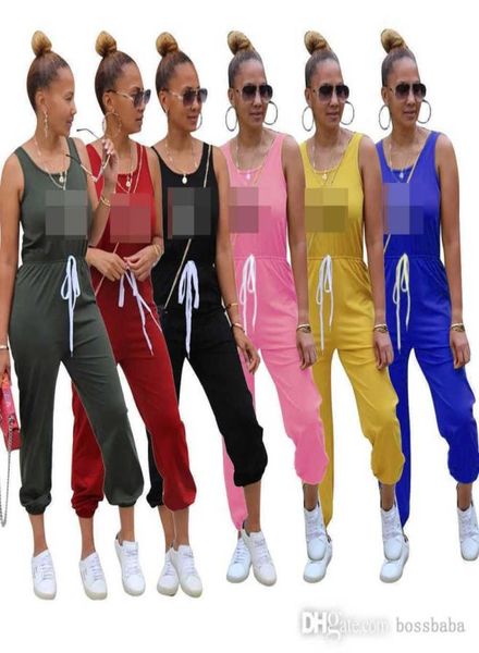 

women jumpsuits designer 2023 new casual sleeveless round neck solid sports rompers 6 colours3824050, Black;white