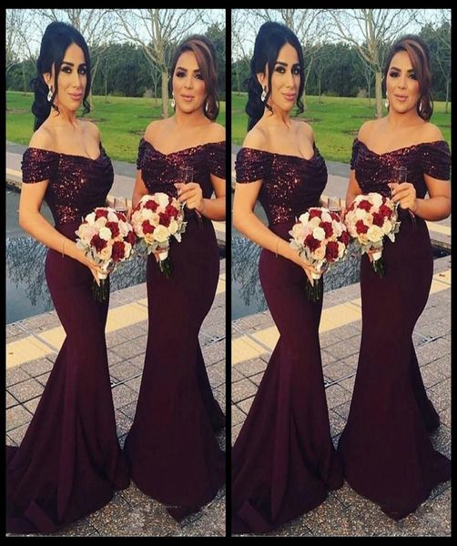

bridesmaid dresses 2018 burgundy off shoulder ruched v back sequins long plus size satin mermaid maid of honor gowns wedding g9693564, White;pink