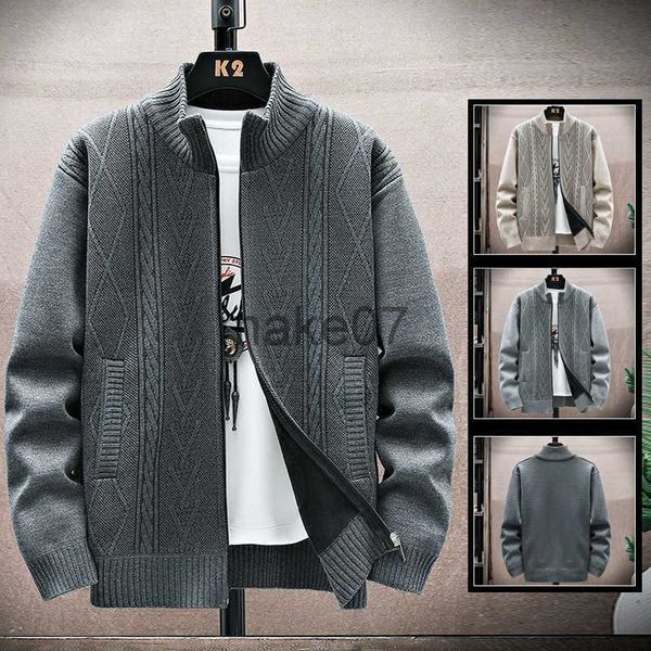 

men's sweaters autumn and winter new men's sweater business cardigan knitwear slim fit standing collar coat men's plush sweat, White;black