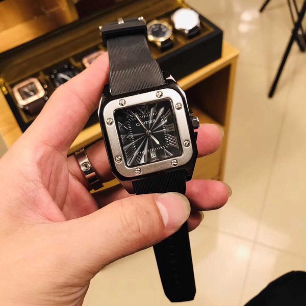 

luxury classical santos watch for men movement quartz watches bh0j high qualiy prx montre luxe blue dial date uhr limited sales with box, Slivery;golden