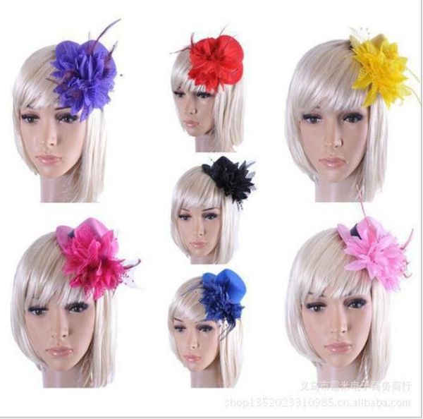 

feather hat wedding ribbon gauze lace feather flower mini hats fascinator party hair clips caps homburg millinery ps17555770578, Slivery;golden