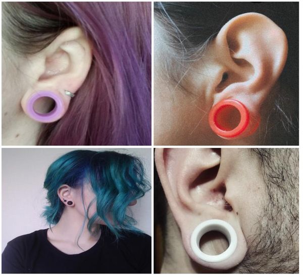 

silicone flexible thin hollow round tunnel plugs ear no piercing gauge expander stretcher earlets earrings2742063, Silver