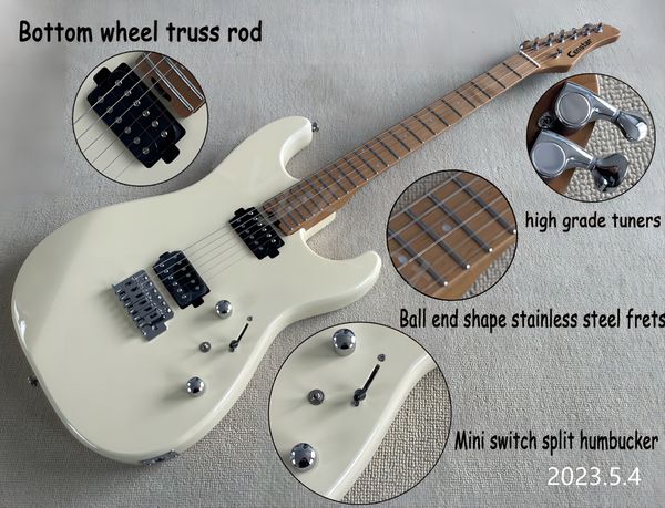 

it's backed up electric guitar cream finish white toasted beige neck and fingreboard point mosaic mini switch ball end stainess ste