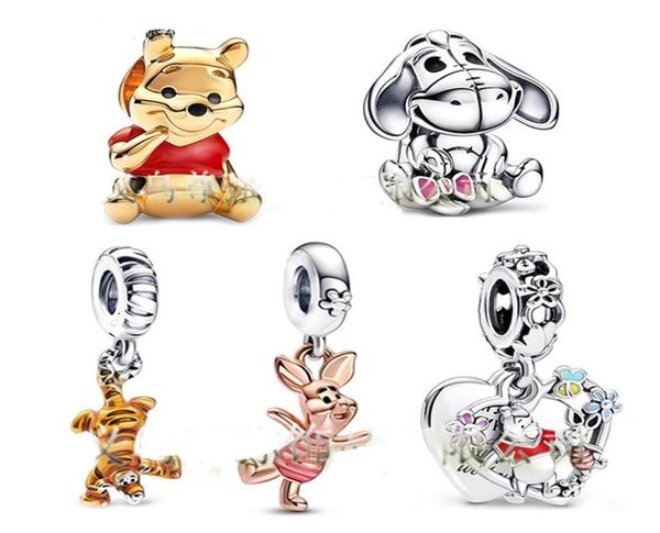 

fits original bracelets 20pcs silver charms beads bear tiger rabbit dog flying carpet silver charms bead for women diy european necklace jew, Black