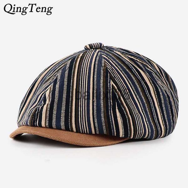 

stingy brim hats 2020 autumn new stripes beret hats men casual vintage newsboy caps all-match swag octagonal hat ladies pumpkin hat j230802, Blue;gray