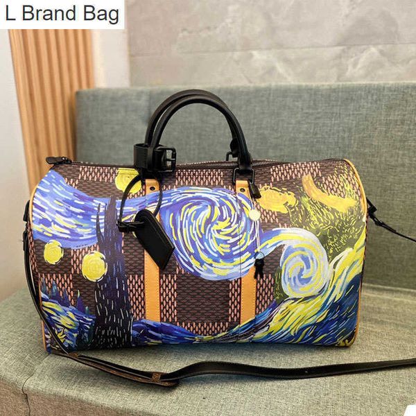 

l bag duffel bags large capacity tote bag crossbody handbag purse check messenger handbags spray chessboard fashion letters detachable strap, Black