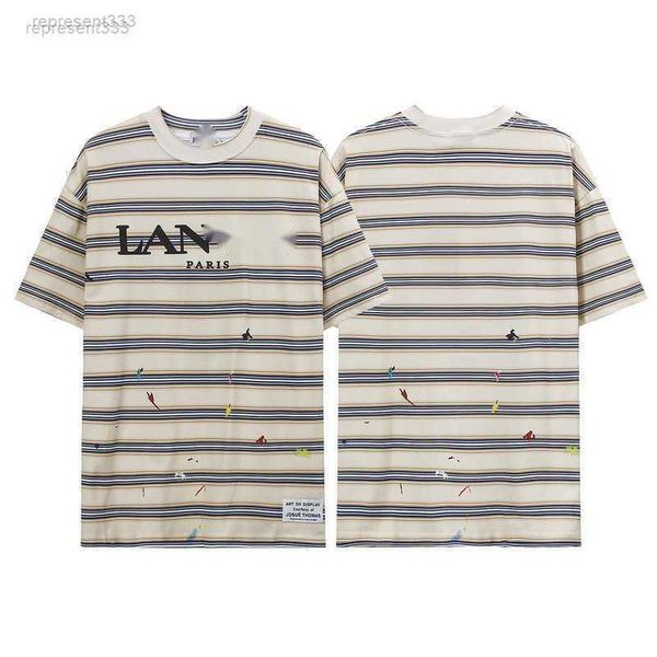

summer new fashion lanvin shirt brand laval speckler stripe round neck t-shirt for men and couples same short sleeve 498e qk2q nz80, White;black