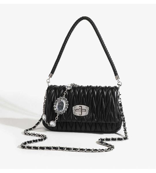 

designer bags miui tote women's bag fashion soft leather fairy bag rhinestone chain bag single-shoulder straddle pleated bag 5lny
