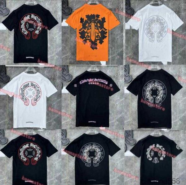 

classics mens t shirts heart brand crew neck chromes short sleeves tees ch t-shirts sweater casual horseshoe sanskrit cross print xr2, White;black