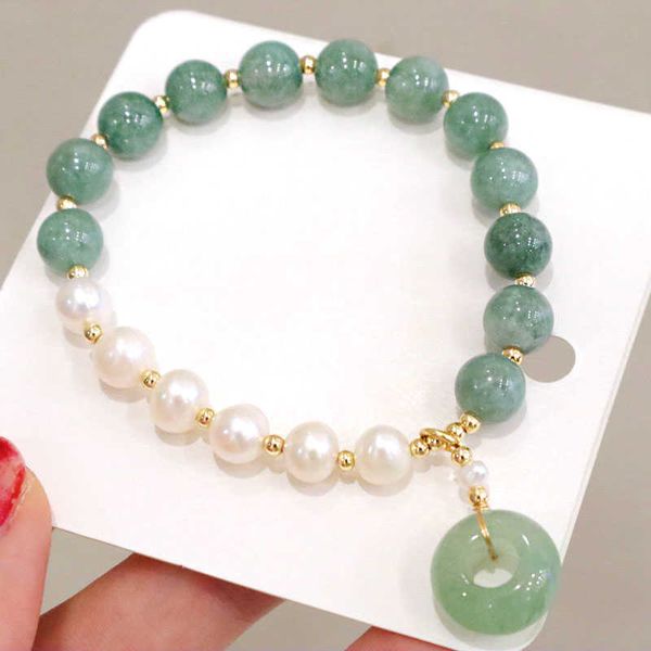 

string beads natural freshwater pearl burmese jade beaded natural round jade donuts charm pendant adjustable bracelet for women, Green;white