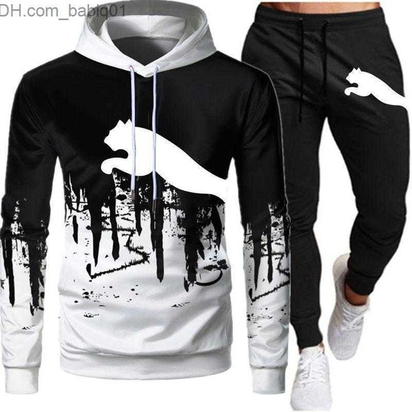 

men's tracksuits men's hoodie+sweatpants sportswear speckled design sportssuit men's fashion printing two-piece sportswear st, Gray