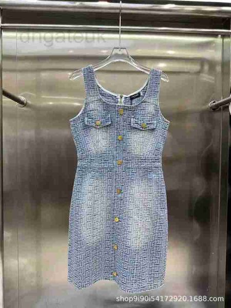 

basic & casual dresses designer summer new niche design trendy brand full print with metal buckle embellishment double shoulder vest skirt g, Black;gray