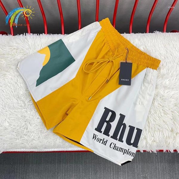 

men's shorts 2023 summer style casual yellow color matcin sunset print rude sorts men women 1:1 inside mes breeces drawstrin, White;black