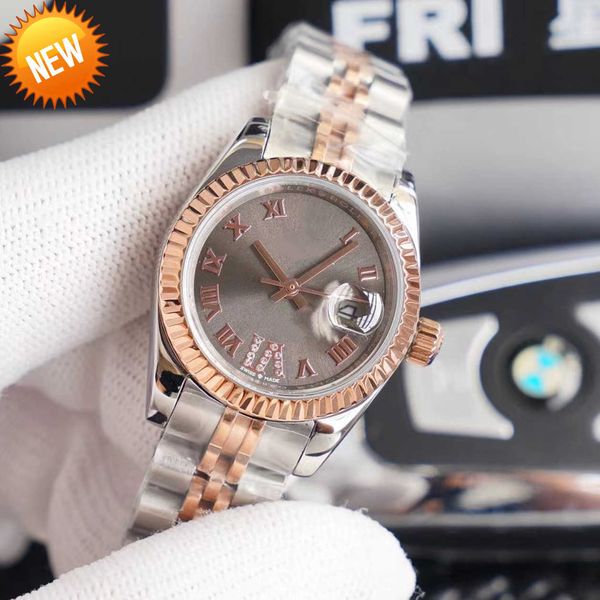 

watches with box ladies watch fully automatic mechanical 28mm stainless steel strap diamond wristwatch waterproof design montre de luxe wris, Slivery;black