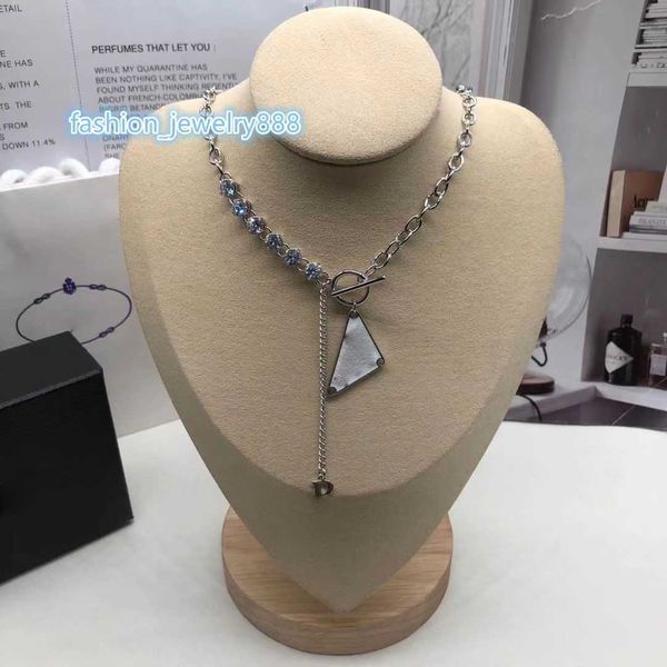 

2023new fashion women's letter inverted triangle pendant advanced design sense necklace men and women trend niche cool girl hip-hop sim, Silver