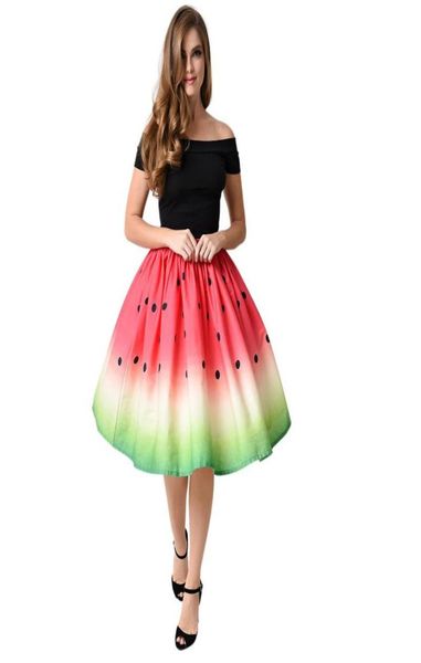 

skirts women fashion high waist skirt fruit watermelon flamingo dots print ball gown vintage retro pleated lady f7232011964, Black