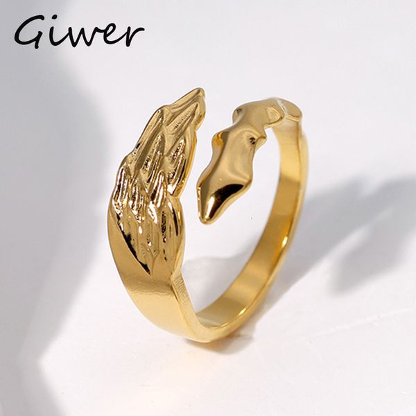 

wedding rings creative wing ring hip hop fashion party jewelry adjustable stainless steel for women men textured metal open finger 230801, Slivery;golden