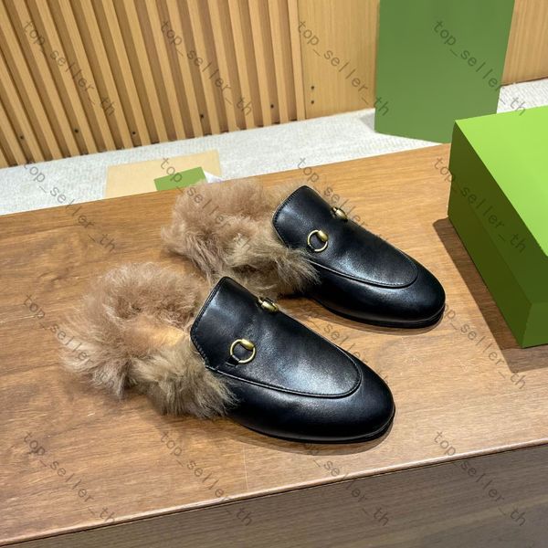 

designer slipper princetown slippers fur slides re-edition slide leather flip flops fuzz mule fury slip-on shoes classic soft flat wool, Black