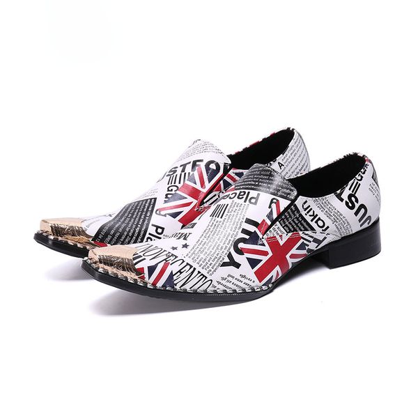 

christia bella designer britain newspaper pattern men genuine leather shoes big size fashion business men shoes slip on footwear, Black